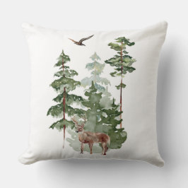 Cojín Decorativo Reno acuarela en Navidades de los bosques de invie