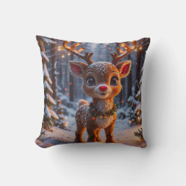 Cojín Decorativo Reno Bebé En Bosque De Nieve