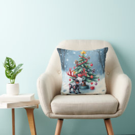 Cojín Decorativo Reno ciberpunk lindo con árbol de Navidad
