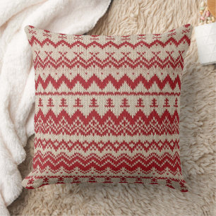 Cojín Decorativo Reno ciervo nórdico de punto rojo y crema