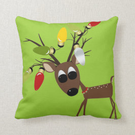 Cojín Decorativo Reno con las luces del árbol de navidad