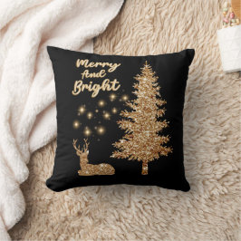 Cojín Decorativo Reno de oro espumoso y árbol de Navidad