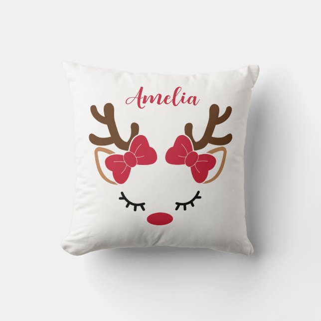 Cojín Decorativo Reno lindo con Navidades de nombres (Anverso)