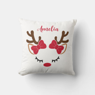 Cojín Decorativo Reno navideño lindo con nombre Navidad