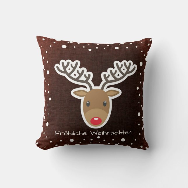 Cojín Decorativo Reno y nieve en Fröhliche rojo Weihnachten (Anverso)