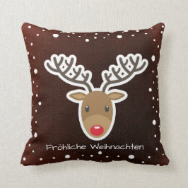 Cojín Decorativo Reno y nieve en Fröhliche rojo Weihnachten