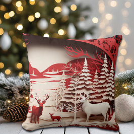 Cojín Decorativo Renos 3D en invierno forestal