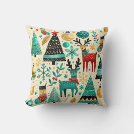 Cojín Decorativo Renos alegres y árboles de Navidad