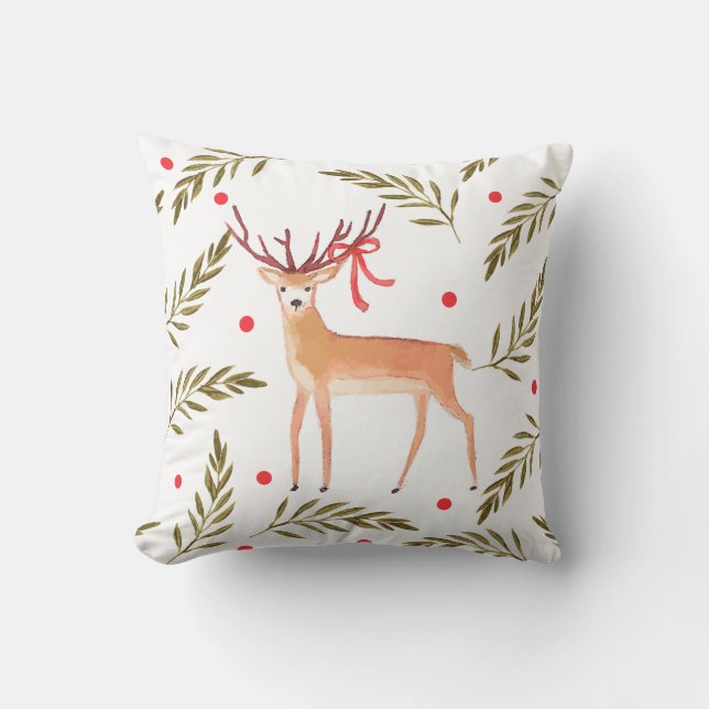 Cojín Decorativo Renos de Woodland Felices Fiestas Personalizadas (Anverso)