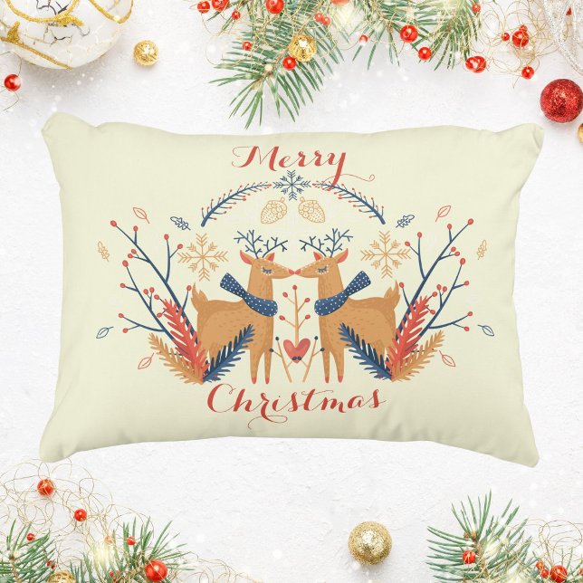 Cojín Decorativo Renos escandinavos Nórdicos Feliz Navidad Arte (Scandinavian Folk Woodland Deer Cream Accent Pillow)