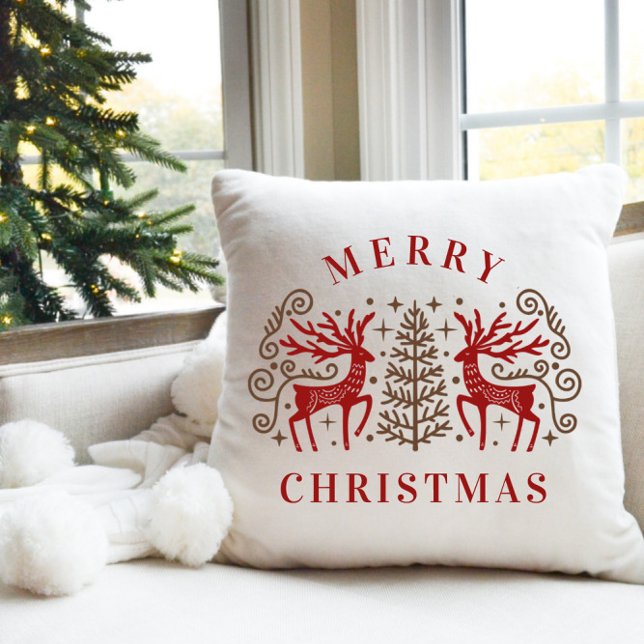 Cojín Decorativo Renos Feliz Navidad Rojo y Marrón Nórdico (Subido por el creador)