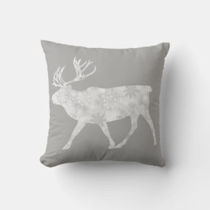 Cojín Decorativo Renos y Copos de Nieve Gris Suave