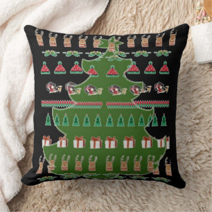 Cojín Decorativo Renossantos Rojo Verde Árboles de Navidad