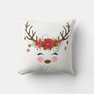 Cojín Decorativo Renovado Floral Vintage Reno Ciervo Navideño Capri