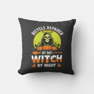 Cojín Decorativo Reparador De Bicicletas De Halloween Bruja De Día