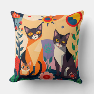 Cojín Decorativo Representación Artística Abstracta de Gatos