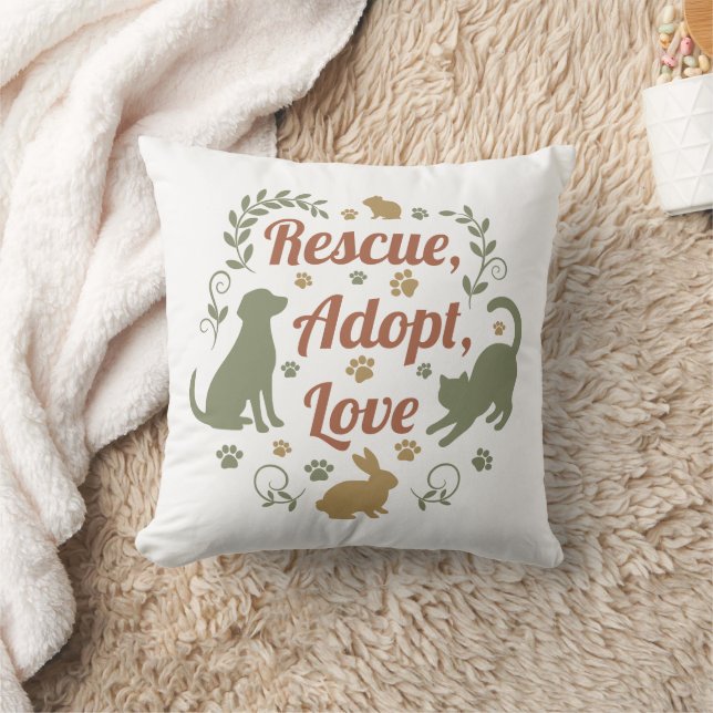 Cojín Decorativo Rescue, Adopt, Love (Manta)