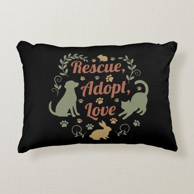 Cojín Decorativo Rescue, Adopt, Love (Anverso)