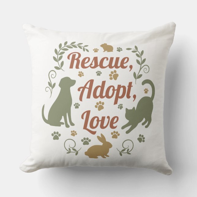 Cojín Decorativo Rescue, Adopt, Love (Anverso)