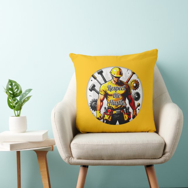 Cojín Decorativo Respect the Hustle Construction Worker Design – La (Silla)