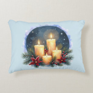Cojín Decorativo Resplandor de velas de Navidad con poinsettias