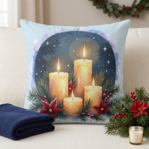 Cojín Decorativo Resplandor de velas de Navidad con poinsettias