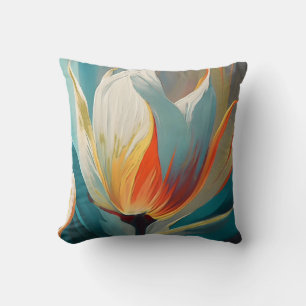 Cojín Decorativo Resplandor floral abstracto en turquesa y naranja