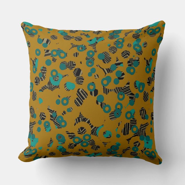 Cojín Decorativo Resumen amarillo turquesa y cebra (Anverso)
