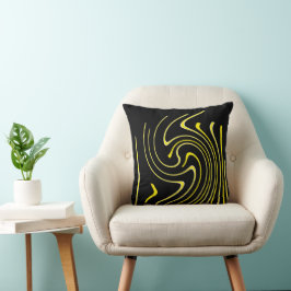 Cojín Decorativo Resumen Art Black Líneas amarillas blancas negras 