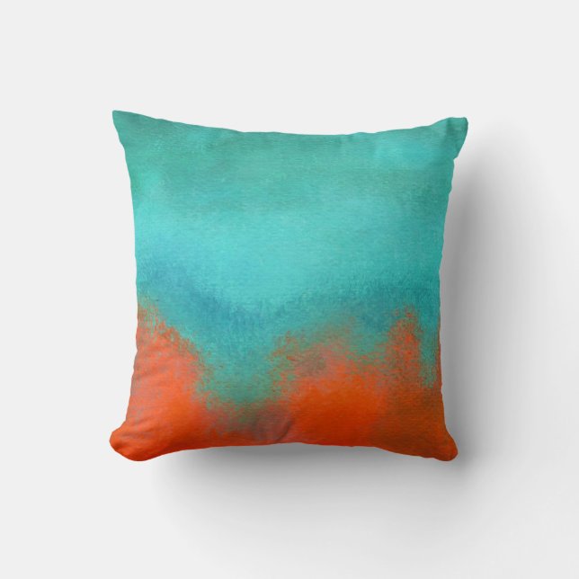 Cojín Decorativo Resumen Art Sky Fire Lava Coral Turquoise Naranja (Anverso)