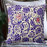 Cojín Decorativo Resumen azul de Boho<br><div class="desc">Patrón geométrico botánico floral abstracto azul y blanquecino con acentos de rojo.</div>