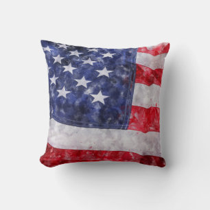 Cojín Decorativo Resumen Bandera Americana, Estilo Acuarela.
