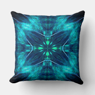 Cojín Decorativo Resumen Bloom Aqua y diseño fractal azul