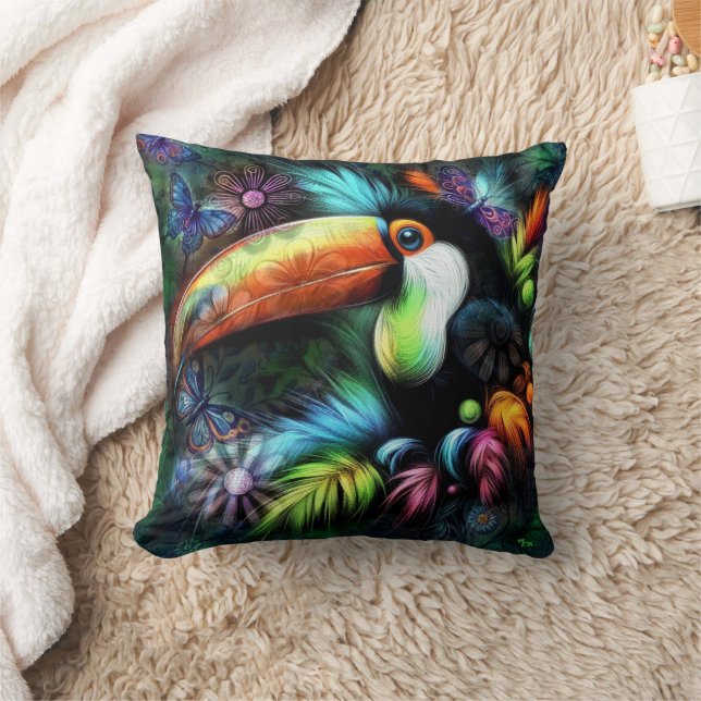 Cojín Decorativo Resumen caprichoso Naranja Verde azulado de Toucan (Manta)