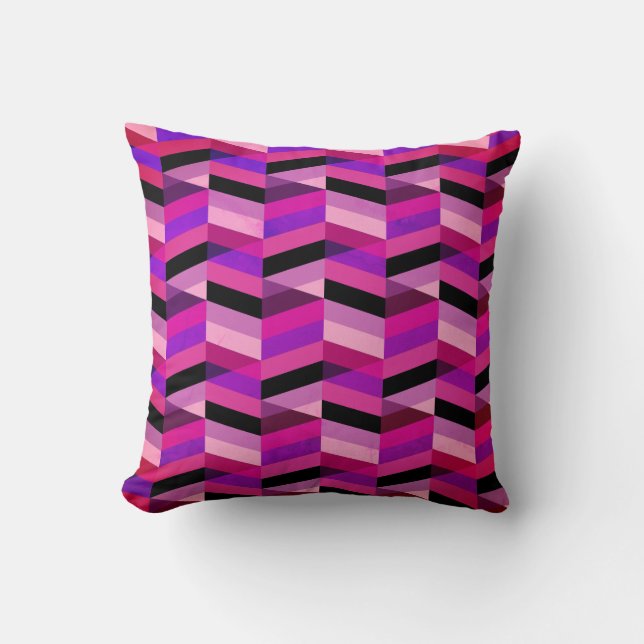 Cojín Decorativo Resumen Chevron/Herringbone | Púrpura y violeta (Anverso)