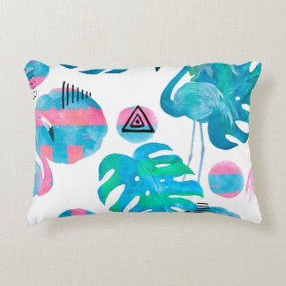 Cojín Decorativo Resumen con flamingo de acuarela y tema aleatorio