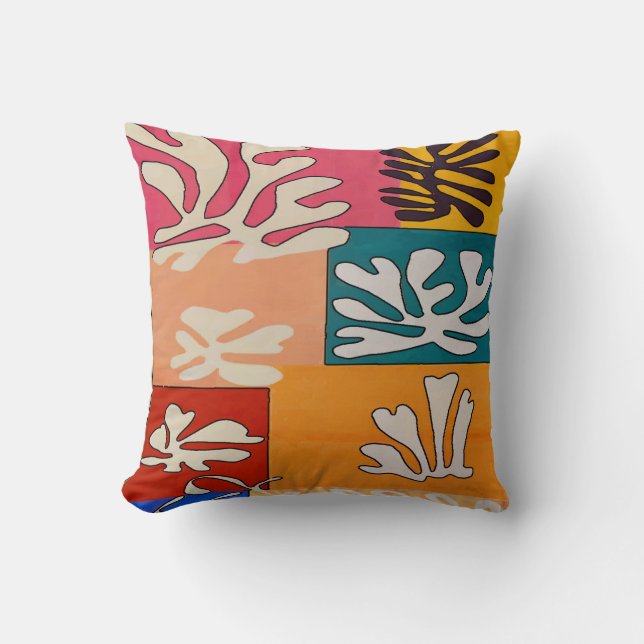 Cojín Decorativo Resumen Con Flores Tropicales De Marfil (Anverso)