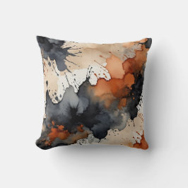 Cojín Decorativo Resumen de acuarela de color negro, óxido, gris y 