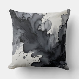 Cojín Decorativo Resumen de acuarela gris y negro