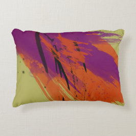 Cojín Decorativo Resumen de arte acuarelas Naranja Verde morado neg