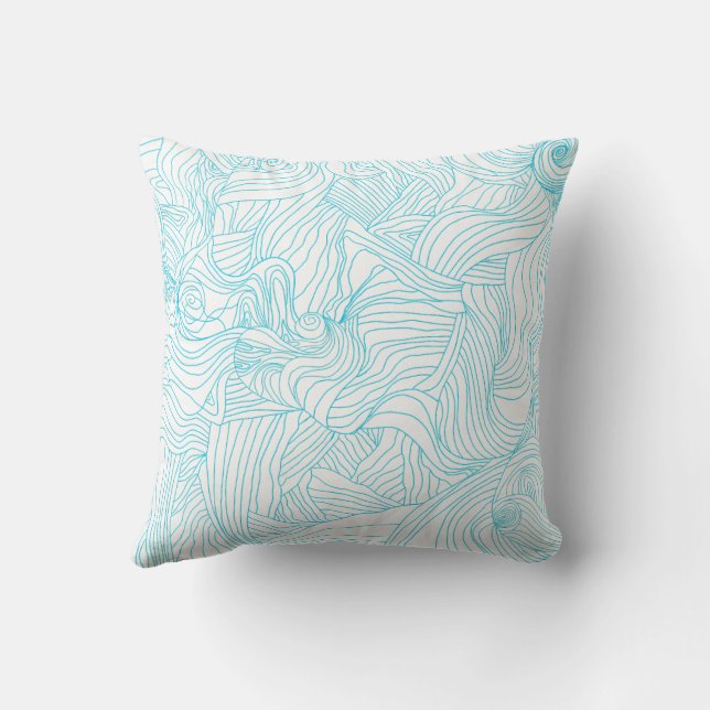 Cojín Decorativo Resumen de arte de la línea azul (Reverso)