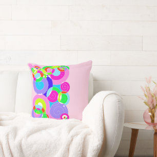 Cojín Decorativo Resumen de arte espiral retro arcoiris rosa