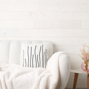 Cojín Decorativo Resumen de arte negro sobre líneas blancas Minimal