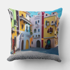 Cojín Decorativo Resumen de arte surrealista en una pequeña ciudad 
