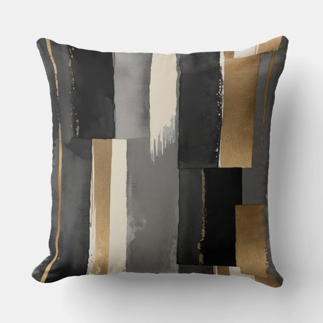 Cojín Decorativo Resumen de beige negro gris y bronce (Anverso)