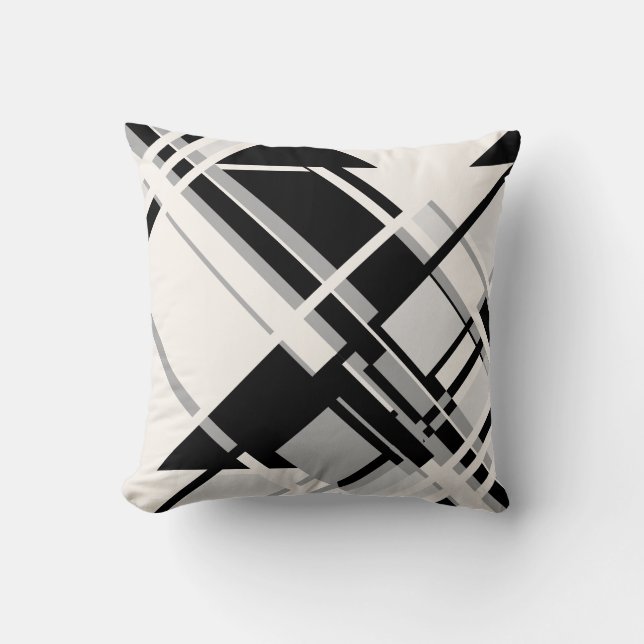 Cojín Decorativo Resumen de cruces diagonales en blanco roto y gris (Anverso)