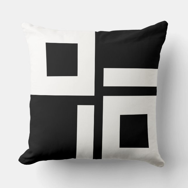 Cojín Decorativo Resumen de cuadrados y rayas en blanco y negro (Anverso)