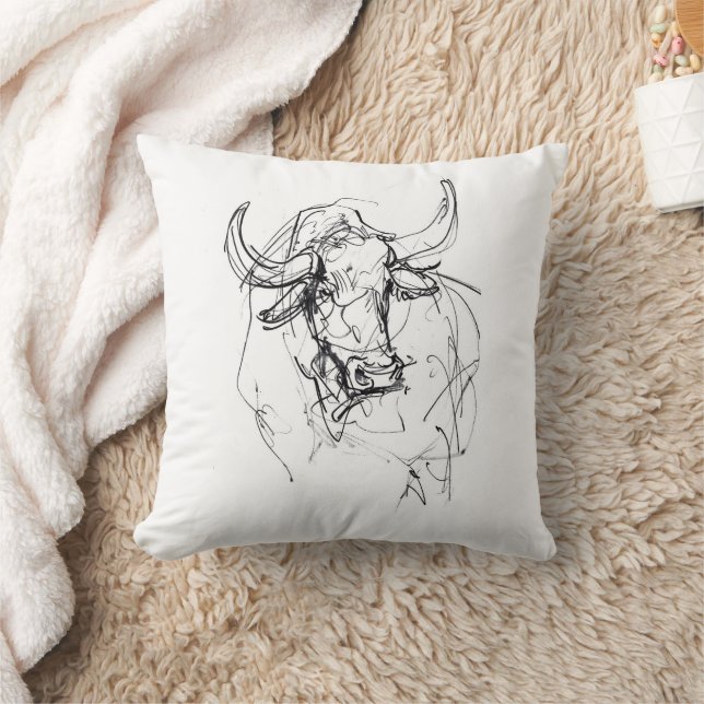 Cojín Decorativo Resumen de esbozo de retrato de toros (Manta)