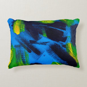 Cojín Decorativo Resumen de fondo. Negro acrílico, amarillo, azul,