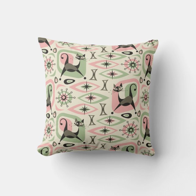 Cojín Decorativo Resumen de gatos de mediados del siglo (Anverso)